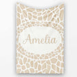 Abstract Giraffe Print Pattern in Soft Beige and White Organic  Personalised Custom Name Super Soft Fleece Blanket Bed Sofa Throw