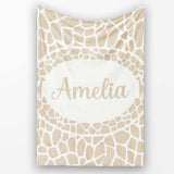 Abstract Giraffe Print Pattern in Soft Beige and White Organic  Personalised Custom Name Super Soft Fleece Blanket Bed Sofa Throw