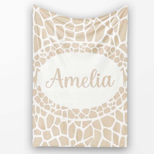 Abstract Giraffe Print Pattern in Soft Beige and White Organic  Personalised Custom Name Super Soft Fleece Blanket Bed Sofa Throw