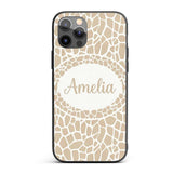 Abstract Giraffe Print Pattern in Soft Beige and Custom Name Protective Phone Case Mobile Cover Durable Everyday Smartphone Shock Resistant