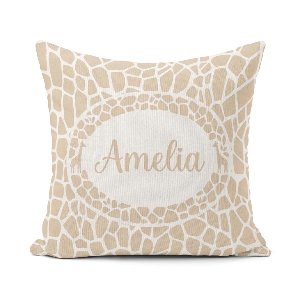 Custom Name Abstract Giraffe Print Pattern in Soft Beige Organic Square Filled Cushion Throw Pillow Sofa Bed Home Decor Zip Washable UK Made