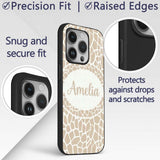 Abstract Giraffe Print Pattern in Soft Beige and Custom Name Protective Phone Case Mobile Cover Durable Everyday Smartphone Shock Resistant