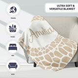 Abstract Giraffe Print Pattern in Soft Beige and White Organic  Personalised Custom Name Super Soft Fleece Blanket Bed Sofa Throw
