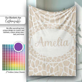 Abstract Giraffe Print Pattern in Soft Beige and White Organic  Personalised Custom Name Super Soft Fleece Blanket Bed Sofa Throw