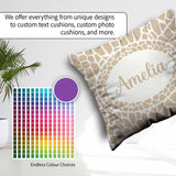 Custom Name Abstract Giraffe Print Pattern in Soft Beige Organic Square Filled Cushion Throw Pillow Sofa Bed Home Decor Zip Washable UK Made