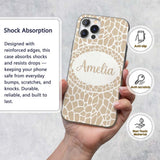Abstract Giraffe Print Pattern in Soft Beige and Custom Name Protective Phone Case Mobile Cover Durable Everyday Smartphone Shock Resistant