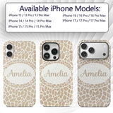 Abstract Giraffe Print Pattern in Soft Beige and Custom Name Protective Phone Case Mobile Cover Durable Everyday Smartphone Shock Resistant