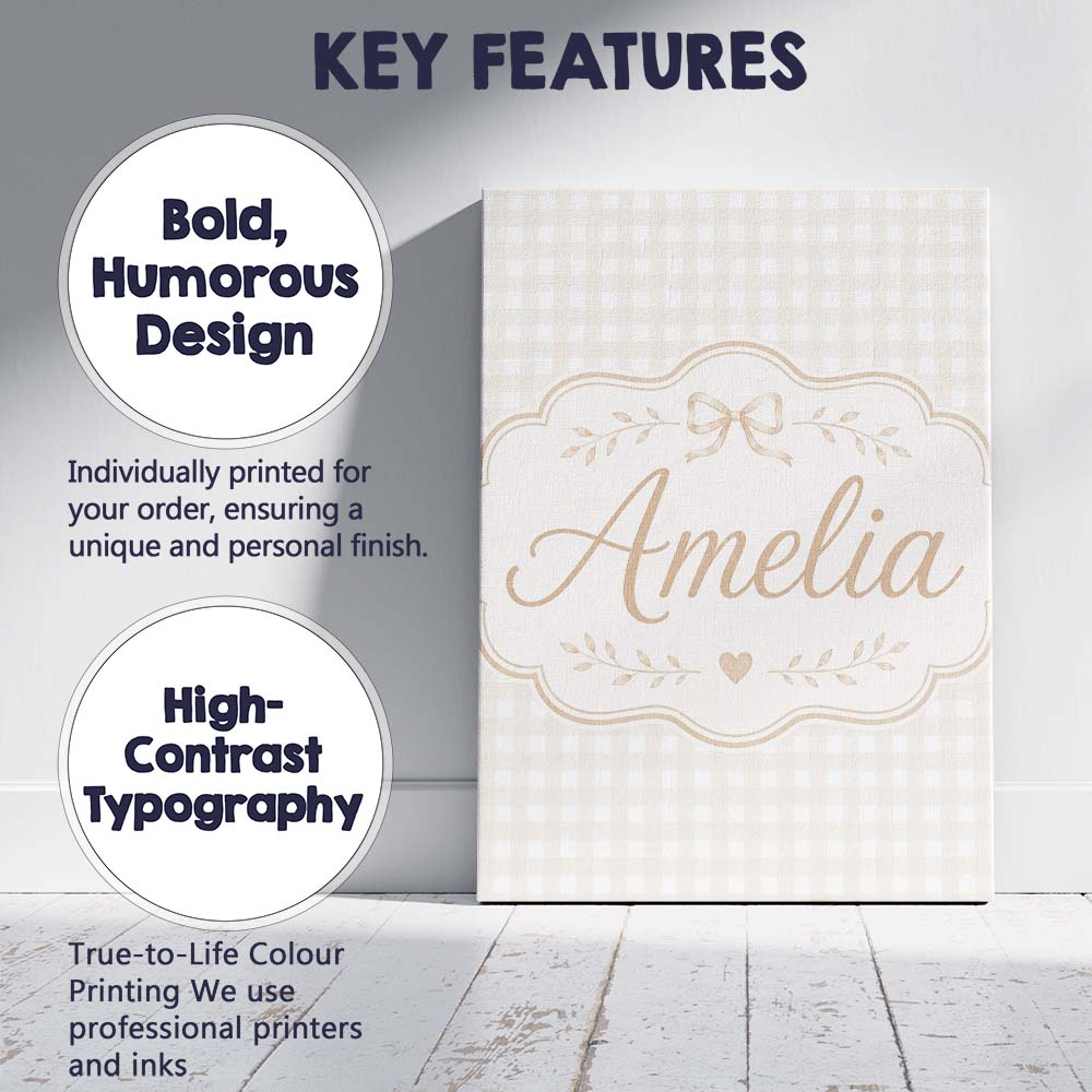 Personalised Name Minimalist Neutral Custom Premium Decorative Design Modern Room Accent Canvas Wall Art Print Decor Picture Ready to Hang