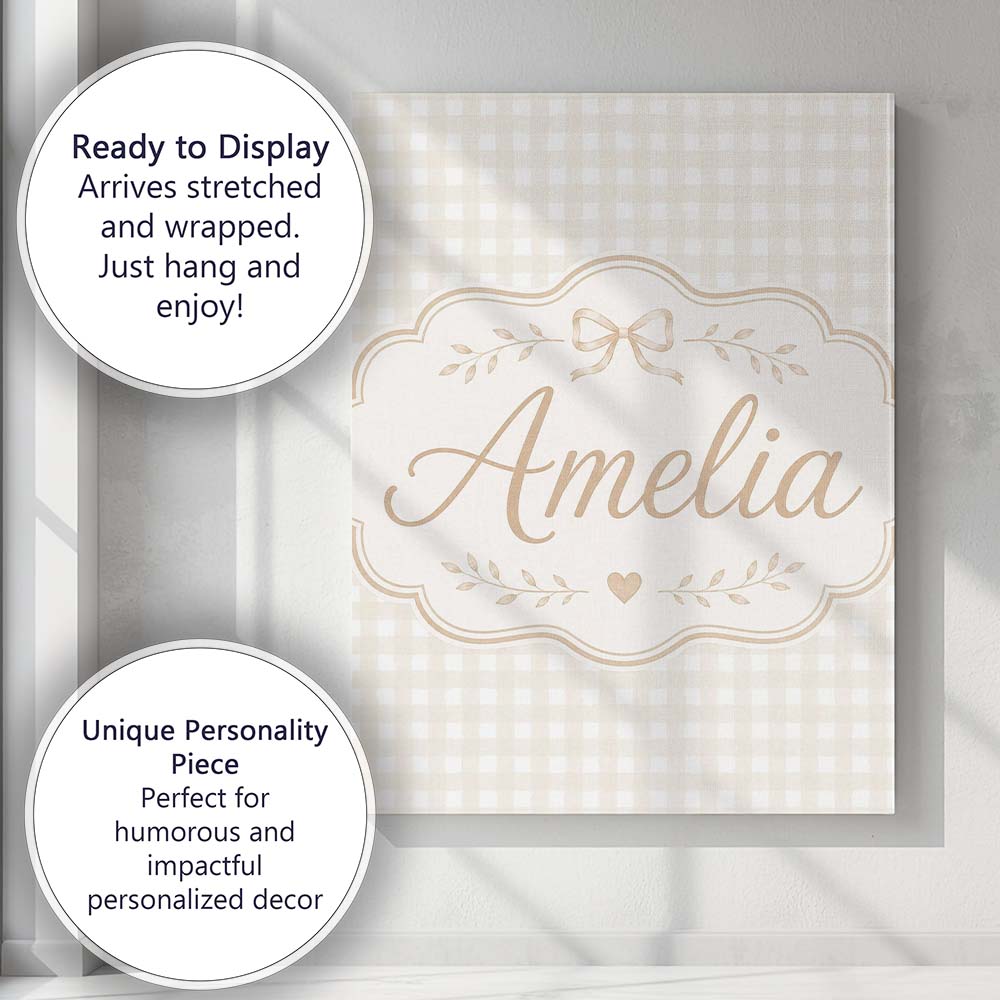 Personalised Name Minimalist Neutral Custom Premium Decorative Design Modern Room Accent Canvas Wall Art Print Decor Picture Ready to Hang