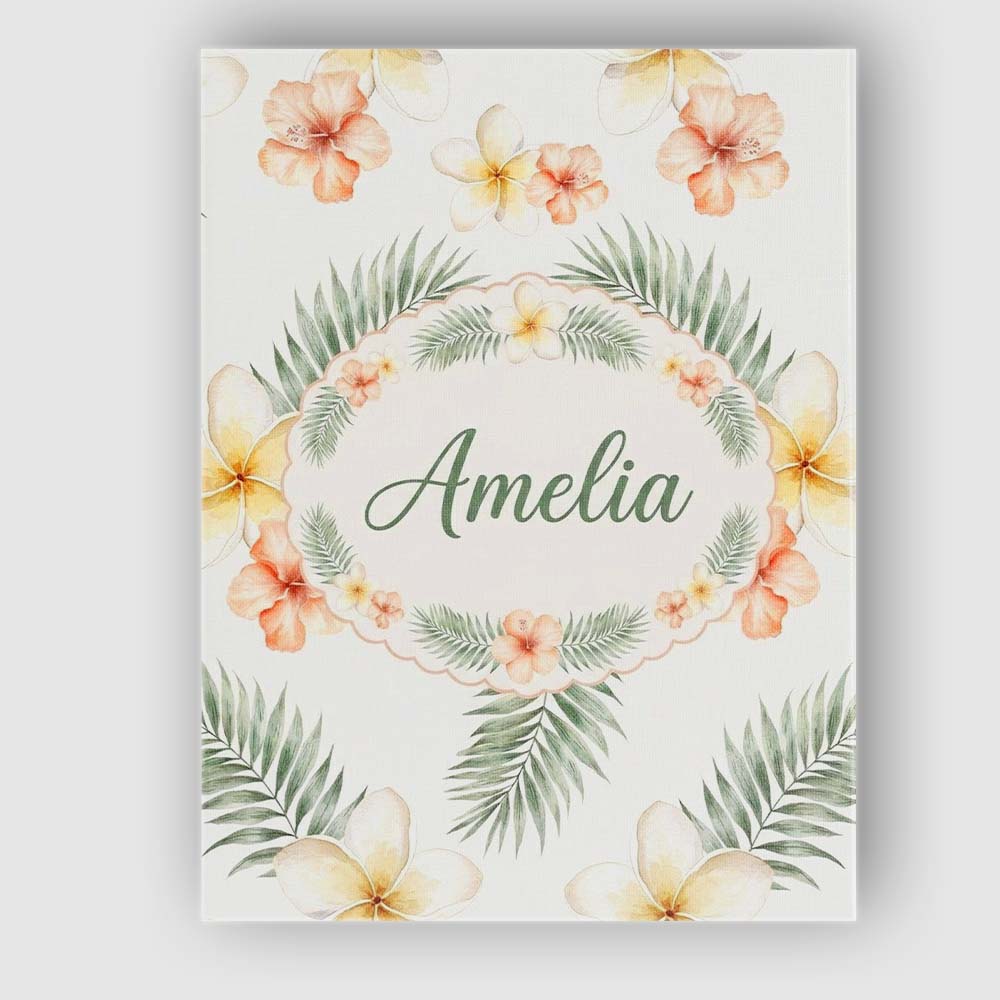 Personalised Name Tropical Hibiscus and Custom  Modern Room Accent Elegant Feature Canvas Wall Art Print Decor Picture Ready to Hang