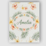 Personalised Name Tropical Hibiscus and Custom  Modern Room Accent Elegant Feature Canvas Wall Art Print Decor Picture Ready to Hang