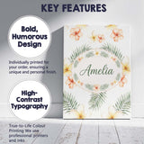 Personalised Name Tropical Hibiscus and Custom  Modern Room Accent Elegant Feature Canvas Wall Art Print Decor Picture Ready to Hang