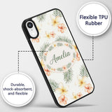 Tropical Hibiscus and Frangipani Floral Pattern Custom Name Protective Phone Case Mobile Cover Durable Everyday Smartphone Shock Resistant