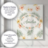 Personalised Name Tropical Hibiscus and Custom  Modern Room Accent Elegant Feature Canvas Wall Art Print Decor Picture Ready to Hang
