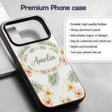 Tropical Hibiscus and Frangipani Floral Pattern Custom Name Protective Phone Case Mobile Cover Durable Everyday Smartphone Shock Resistant