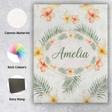 Personalised Name Tropical Hibiscus and Custom  Modern Room Accent Elegant Feature Canvas Wall Art Print Decor Picture Ready to Hang
