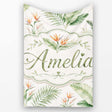 Watercolor Tropical Banana Leaves and Bird of Paradise Floral Lovely  Personalised Custom Name Super Soft Fleece Blanket Bed Sofa Throw