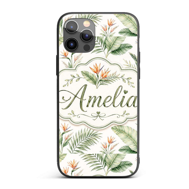 Watercolor Tropical Banana Leaves and Bird of Custom Name Protective Phone Case Mobile Cover Durable Everyday Smartphone Shock Resistant