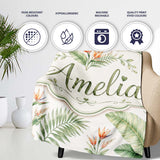 Watercolor Tropical Banana Leaves and Bird of Paradise Floral Lovely  Personalised Custom Name Super Soft Fleece Blanket Bed Sofa Throw