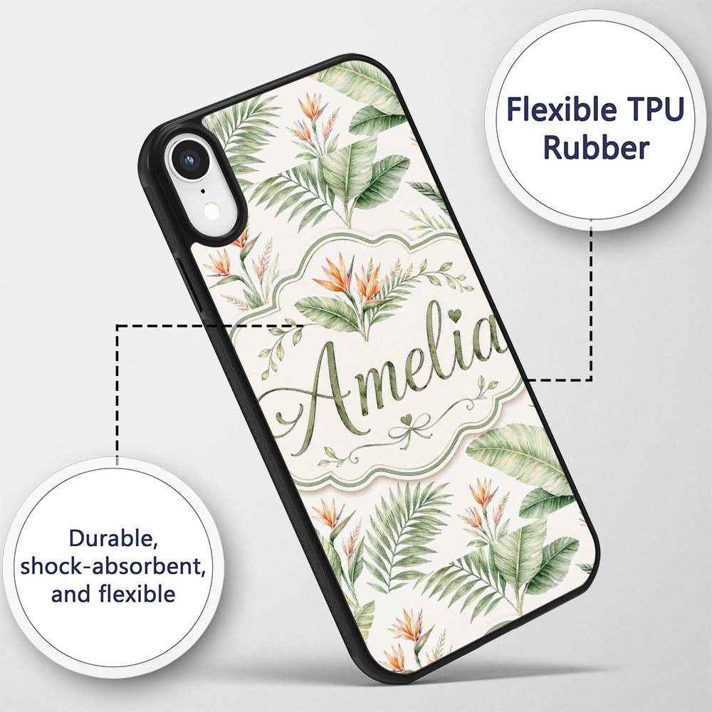 Watercolor Tropical Banana Leaves and Bird of Custom Name Protective Phone Case Mobile Cover Durable Everyday Smartphone Shock Resistant