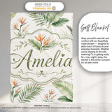 Watercolor Tropical Banana Leaves and Bird of Paradise Floral Lovely  Personalised Custom Name Super Soft Fleece Blanket Bed Sofa Throw