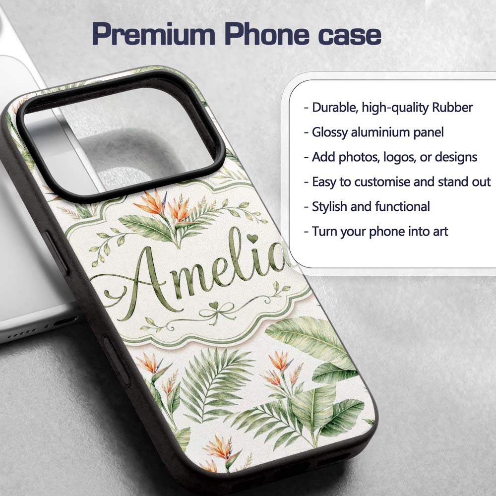 Watercolor Tropical Banana Leaves and Bird of Custom Name Protective Phone Case Mobile Cover Durable Everyday Smartphone Shock Resistant