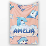 Cute Dolphin Stingray Starfish Cartoon Sea Life Pattern Beige Lovely  Personalised Custom Name Super Soft Fleece Blanket Bed Sofa Throw