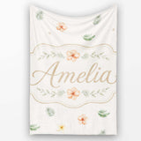 Minimal Tropical Floral and Leaf Scattered Pattern with Soft Neutral  Personalised Custom Name Super Soft Fleece Blanket Bed Sofa Throw