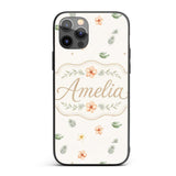 Minimal Tropical Floral and Leaf Printed Design Custom Name Protective Phone Case Mobile Cover Durable Everyday Smartphone Shock Resistant