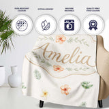 Minimal Tropical Floral and Leaf Scattered Pattern with Soft Neutral  Personalised Custom Name Super Soft Fleece Blanket Bed Sofa Throw