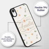 Minimal Tropical Floral and Leaf Printed Design Custom Name Protective Phone Case Mobile Cover Durable Everyday Smartphone Shock Resistant