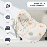 Minimal Tropical Floral and Leaf Scattered Pattern with Soft Neutral  Personalised Custom Name Super Soft Fleece Blanket Bed Sofa Throw