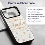 Minimal Tropical Floral and Leaf Printed Design Custom Name Protective Phone Case Mobile Cover Durable Everyday Smartphone Shock Resistant