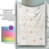 Minimal Tropical Floral and Leaf Scattered Pattern with Soft Neutral  Personalised Custom Name Super Soft Fleece Blanket Bed Sofa Throw
