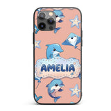 Cute Dolphin Stingray Starfish Cartoon Sea Life Custom Name Protective Phone Case Mobile Cover Durable Everyday Smartphone Shock Resistant