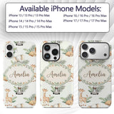 Cute Safari Jungle Animals Lion Elephant Giraffe Custom Name Protective Phone Case Mobile Cover Durable Everyday Smartphone Shock Resistant