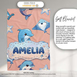 Cute Dolphin Stingray Starfish Cartoon Sea Life Pattern Beige Lovely  Personalised Custom Name Super Soft Fleece Blanket Bed Sofa Throw