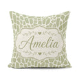 Custom Name Organic Giraffe Print Pattern in Soft Sage Green and Square Filled Cushion Throw Pillow Sofa Bed Home Decor Zip Washable UK Made