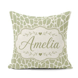 Custom Name Organic Giraffe Print Pattern in Soft Sage Green and Square Filled Cushion Throw Pillow Sofa Bed Home Decor Zip Washable UK Made