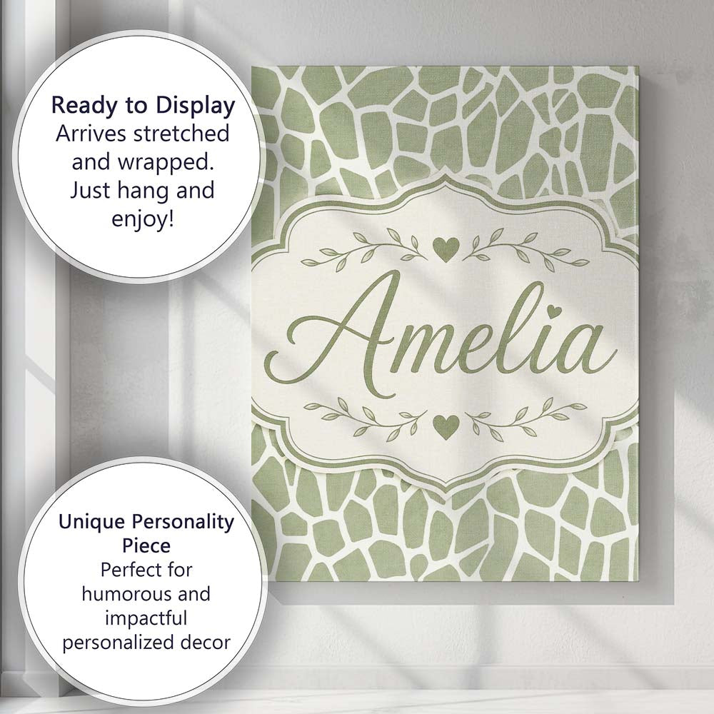 Personalised Name Abstract Organic Giraffe Custom  Unique Gift Idea Elegant Feature Canvas Wall Art Print Decor Picture Ready to Hang
