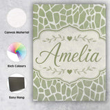 Personalised Name Abstract Organic Giraffe Custom  Unique Gift Idea Elegant Feature Canvas Wall Art Print Decor Picture Ready to Hang