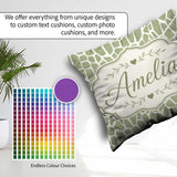 Custom Name Organic Giraffe Print Pattern in Soft Sage Green and Square Filled Cushion Throw Pillow Sofa Bed Home Decor Zip Washable UK Made