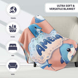 Cute Dolphin Stingray Starfish Cartoon Sea Life Pattern Beige Lovely  Personalised Custom Name Super Soft Fleece Blanket Bed Sofa Throw