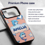 Cute Dolphin Stingray Starfish Cartoon Sea Life Custom Name Protective Phone Case Mobile Cover Durable Everyday Smartphone Shock Resistant