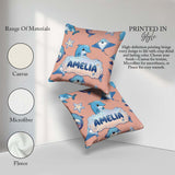 Custom Name Cute Dolphin Stingray Cartoon Sea Life Pattern Beige Square Filled Cushion Throw Pillow Sofa Bed Home Decor Zip Washable UK Made