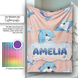 Cute Dolphin Stingray Starfish Cartoon Sea Life Pattern Beige Lovely  Personalised Custom Name Super Soft Fleece Blanket Bed Sofa Throw