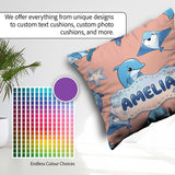 Custom Name Cute Dolphin Stingray Cartoon Sea Life Pattern Beige Square Filled Cushion Throw Pillow Sofa Bed Home Decor Zip Washable UK Made