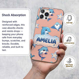 Cute Dolphin Stingray Starfish Cartoon Sea Life Custom Name Protective Phone Case Mobile Cover Durable Everyday Smartphone Shock Resistant