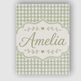 Personalised Name Soft Sage Green Gingham Custom  Unique Gift Idea Elegant Feature Canvas Wall Art Print Decor Picture Ready to Hang