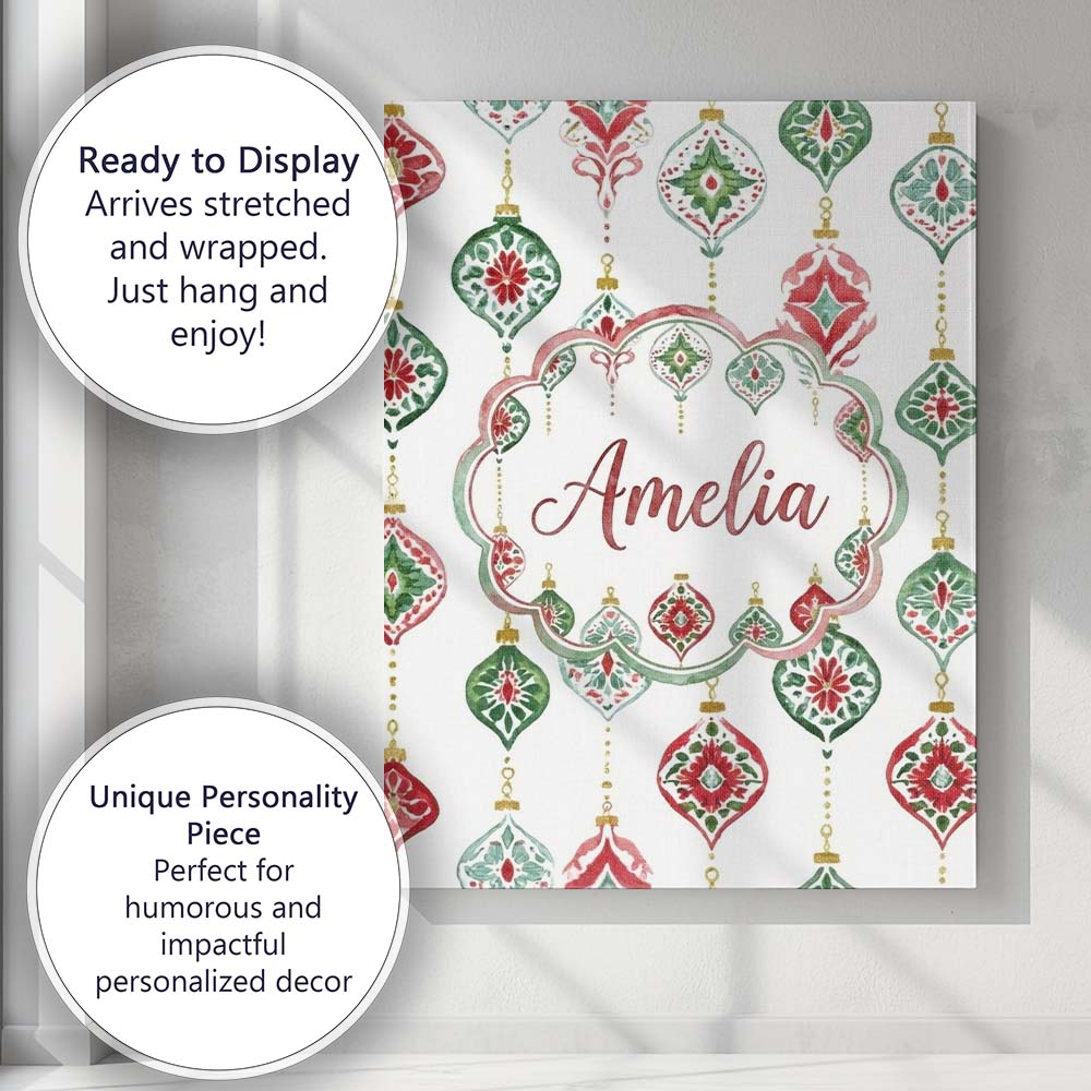 Personalised Name Watercolor Christmas Custom  Modern Room Accent Elegant Feature Canvas Wall Art Print Decor Picture Ready to Hang